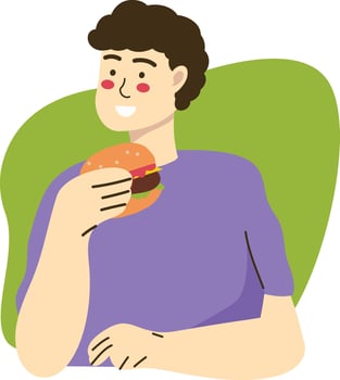 Illustration of Person Eating Hamburger with Cartoon Style vector