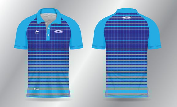 blue lines polo jersey shirt mockup template design for badminton, tennis, soccer, football or sport uniform in front view and back view. vector