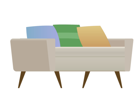 White designer parametric sofa with cushions for sitting room 60s 70s interior design png