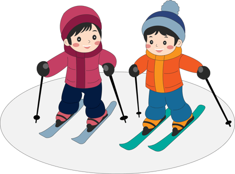 two children on skis, one is wearing a hat and the other is wearing a jacket png