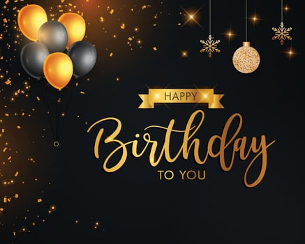 Happy birthday golden and silver balloons with confetti design vector