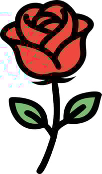 Single Red Rose Green Stem Detailed Icon vector