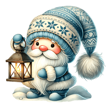 A cartoon santa holding a lantern and a candle png