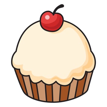 Hand Drawing of Cupcake with cherry on top vector