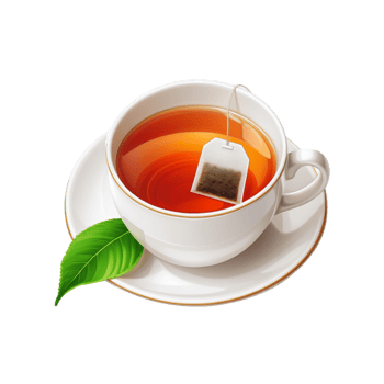 White cup and plate of tea on transparent background png