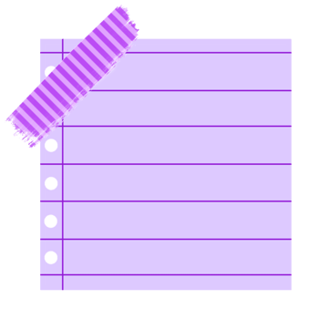 A purple lined note with a striped purple piece of tape, Purple note, Purple paper png