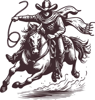 Dynamic Vintage Rodeo Cowboy Illustration - Western Riding Scene vector