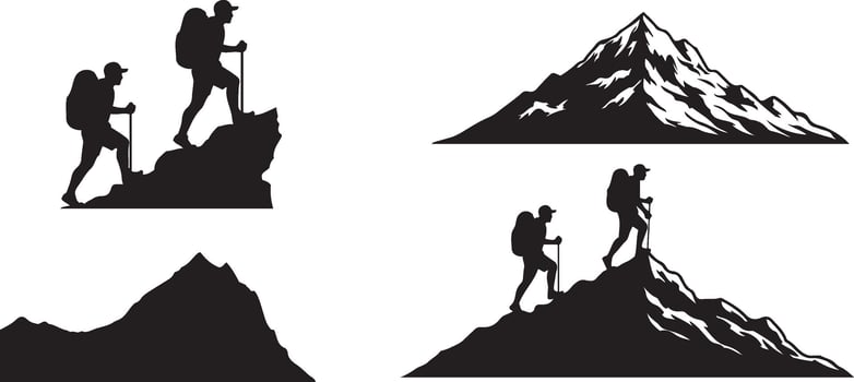 Hiking Man with Walking Sticks Silhouette vector