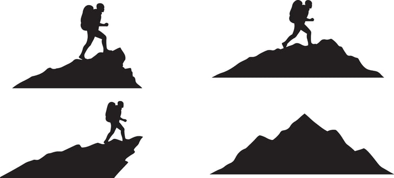 Mountain Trekker Silhouette with Poles vector