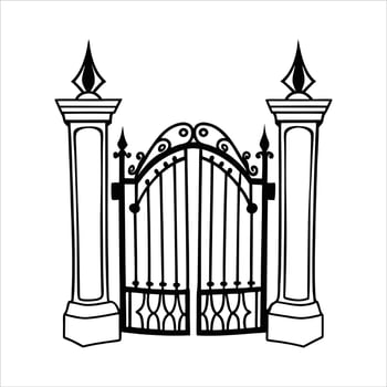 Bold Iron Door with Artistic Fence Gate vector
