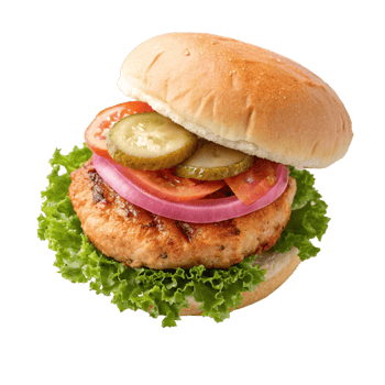 top view chicken burger isolated on transparent background png