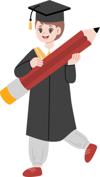graduation boy character holding big pencil png