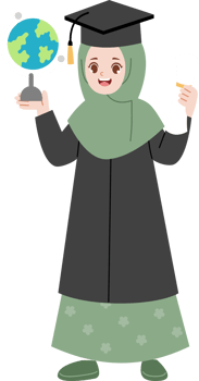 muslim hijab girl celebrating graduation holding globe png