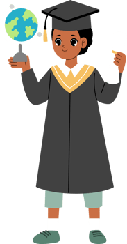 cartoon boy graduation holding globe png