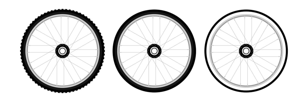 Bicycle wheel set. Bike tires flat and black silhouette style. vector