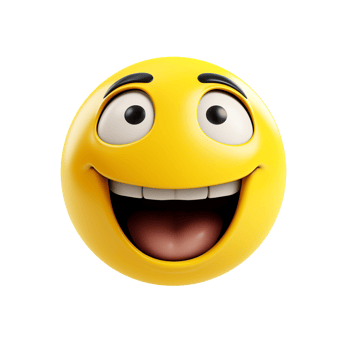 Happy laughing yellow emoticon 3D render joyful expression digital art, png