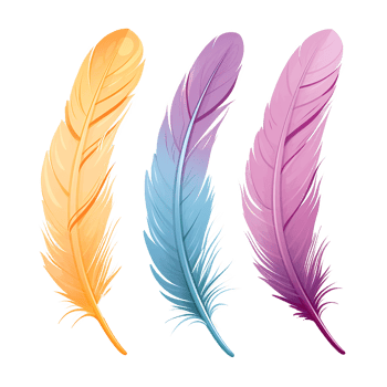 Three Colorful Feathers Artistic Design Pastel Hues Softness Elegance png