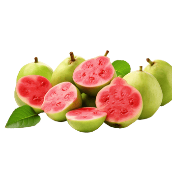 Juicy Red Guavas Fresh Fruit Delight Green Leaves png