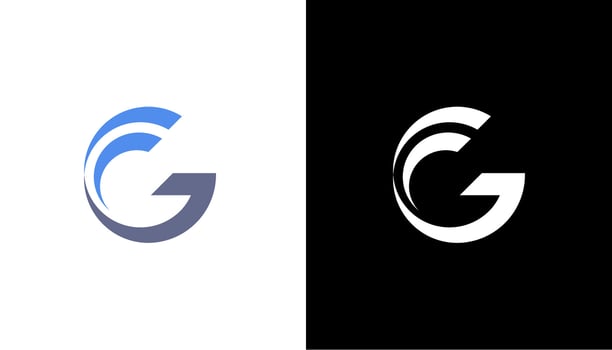 Letter G Swoosh Logo With Creative Curved Swoosh Icon . Initial Letter G Logo. White and black Background. Usable for Business and Branding Logos. Flat vector