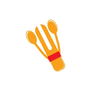 A fork and spoon with a red band around it vector
