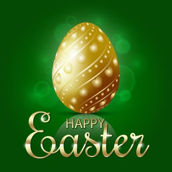 Golden Easter Egg on Green Background with Bokeh Effect vector