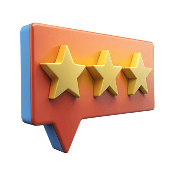 3D Render of Three Gold Stars in Speech Bubble png