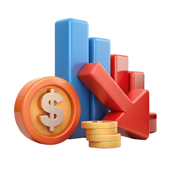 3D Render of Falling Dollar Sign and Decreasing png