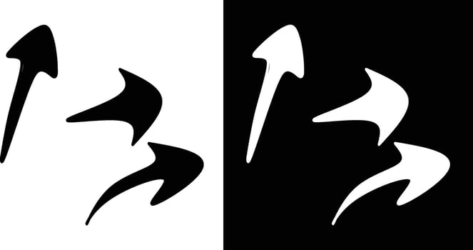 Conceptual black-and-white artwork featuring sharp, directional arrows symbolizing movement, decision-making, and contrasts. Perfect for representing themes of choice, dynamic progress. vector