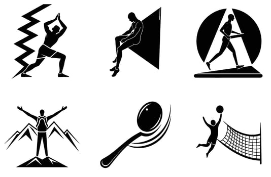 Sport Icons Set Athlete Silhouette Fitness Activity Exercise gym logo human black white sports vector