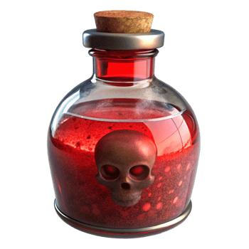 Glass Bottle of Red Potion with Skull png