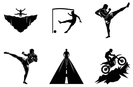 Detailed sports silhouettes showcasing motion and energy vector