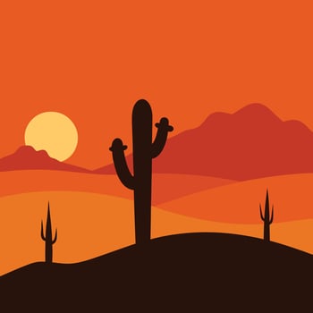 Desert Sunset Silhouette Cactus Landscape, Arizona, Sun, Mountains vector