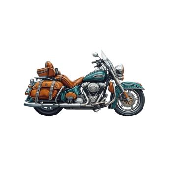 A motorcycle with a leather saddle and luggage png