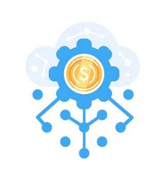 Illustration of hosting, connections, network settings and cryptocurrency mining in flat style. vector