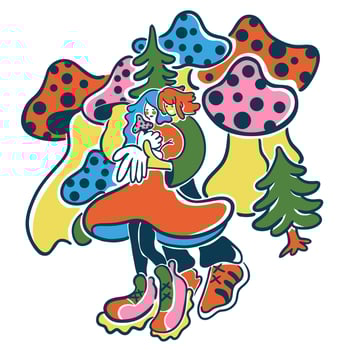 romantic couple with mushrooms in color vector