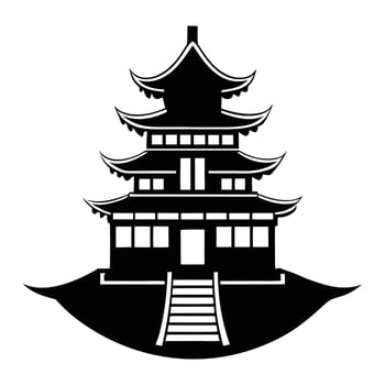 East Asian Pagoda Silhouette, Black and White Temple Illustration vector