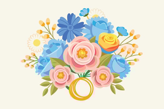 Delicate Pastel Floral Bouquet with Wedding Rings vector