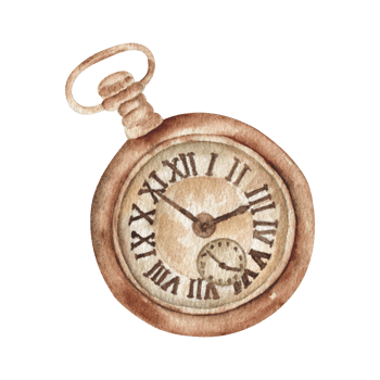 Watercolor pocket watch painted antique. Vintage watch with a dial and hands on a transparent background png