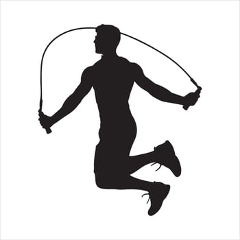 Jump Rope Athlete black silhouette on white background vector