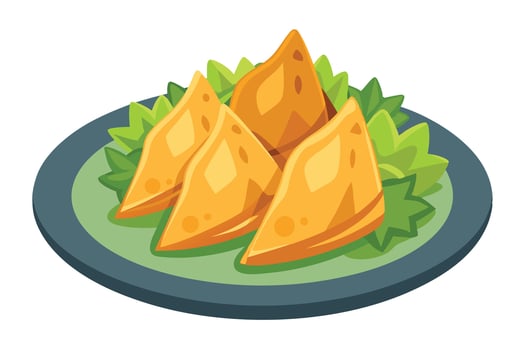 Appetizing triangular samosas on a plate, perfect for food illustrations. vector