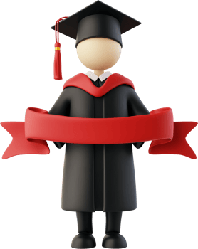 3d cartoon graduate with red ribbon png