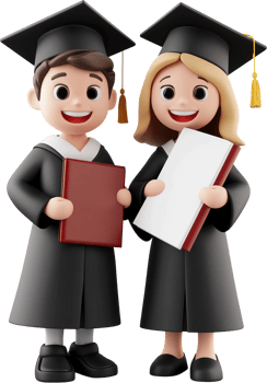 3d illustration students in cap and gown png