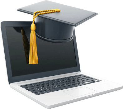 A graduation cap on top of a laptop computer png