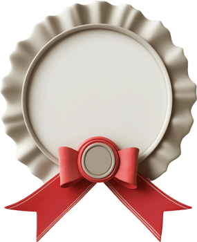 a red ribbon and white round award on a transparent background png