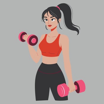 Woman lifting dumbbells, illustration of fitness and health. vector
