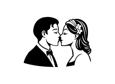 Romantic Wedding Bride and Groom Kiss Art vector
