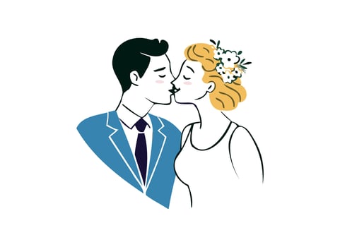 Romantic Wedding Couple Kiss Illustration Elegant Love vector