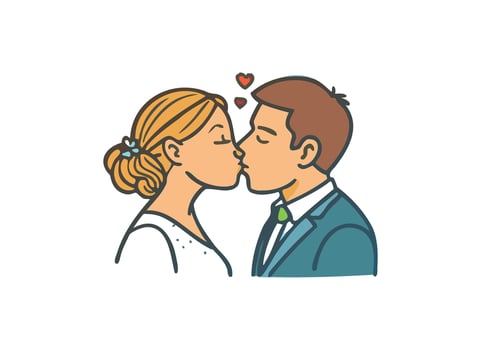 Romantic Wedding Kiss - Bride and Groom Cartoon Art vector