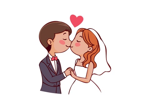 Romantic Cartoon Wedding Couple Illustration with Heart vector