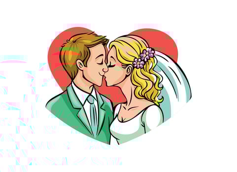 Romantic Wedding Couple Kissing Cartoon vector